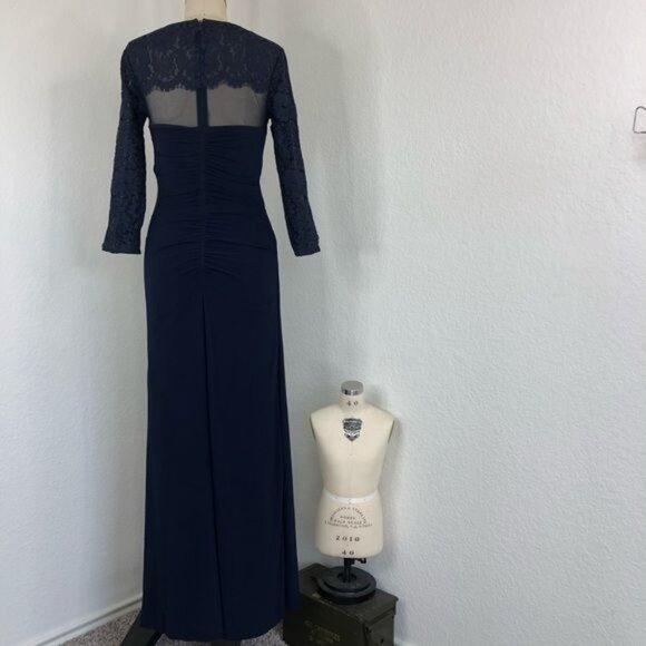 BA Nites Sheer Sweatheart Bust Lace Floral Ruched Evening Ball Floor Length Gown - Picture 9 of 11